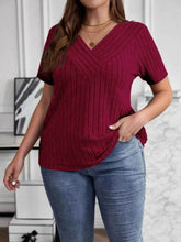 Plus Size V-Neck Short Sleeve Ribbed T-Shirt - GiFTiFY