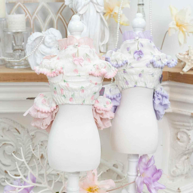 Luxury Japanese design Dog dress chiffon little bow floral - GiFTiFY