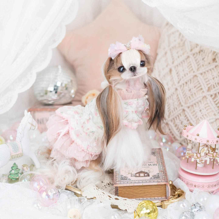 Luxury Japanese design Dog dress chiffon little bow floral - GiFTiFY