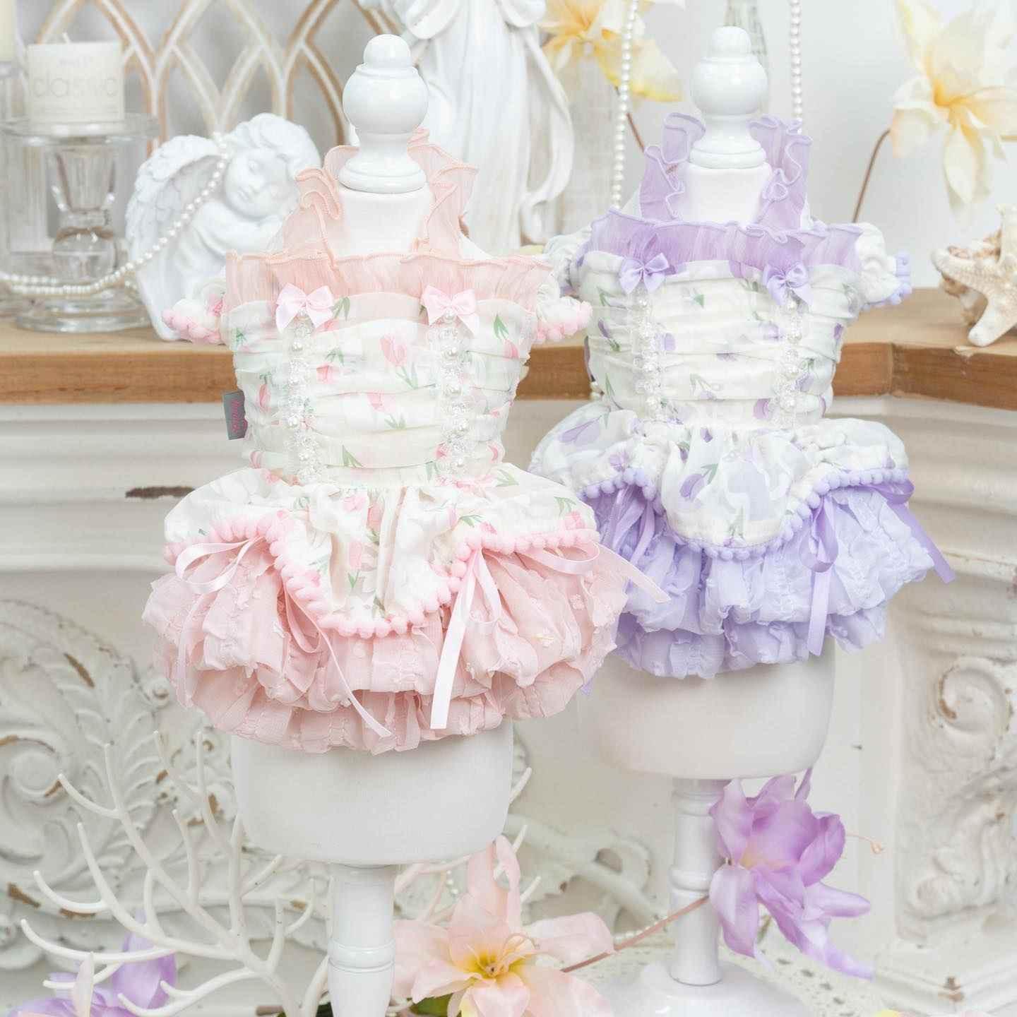 Luxury Japanese design Dog dress chiffon little bow floral - GiFTiFY