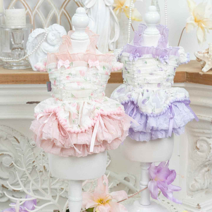Luxury Japanese design Dog dress chiffon little bow floral - GiFTiFY