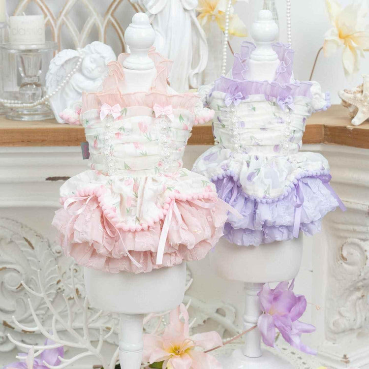 Luxury Japanese design Dog dress chiffon little bow floral - GiFTiFY