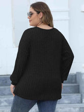 Plus Size Ribbed V-Neck Long Sleeve Top - GiFTiFY