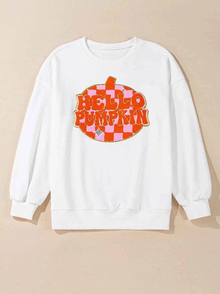 Halloween Pumpkin Patched Pattern Long Sleeve Sweatshirt - GiFTiFY