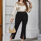Plus Size Flounce Sleeve Band Collar Shirt - GiFTiFY