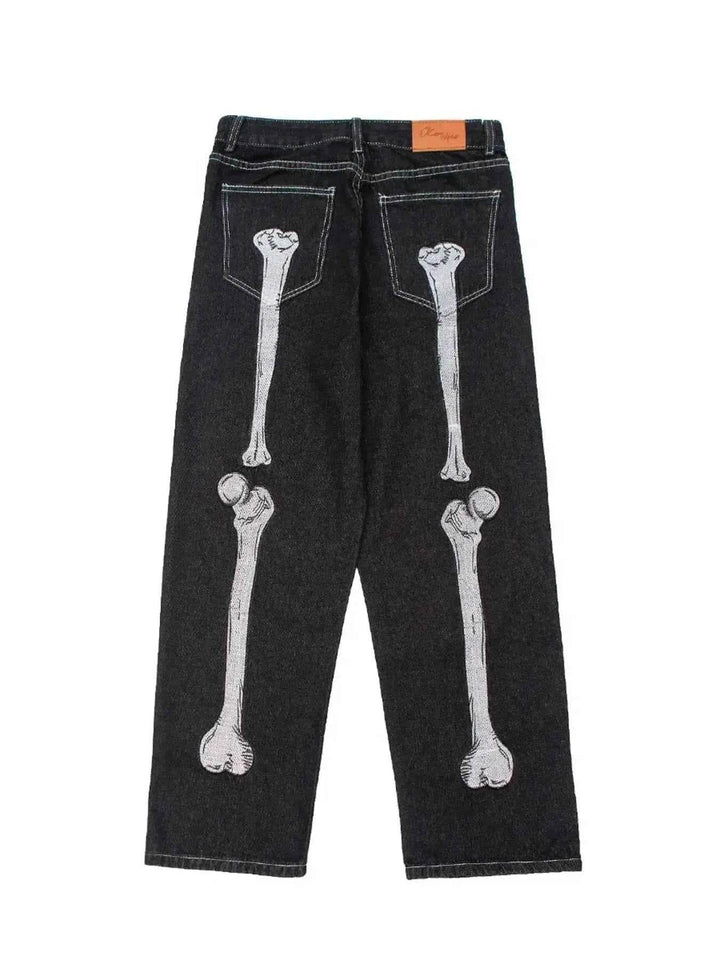 Men's Skeleton Embroidered Straight Leg Jeans - GiFTiFY