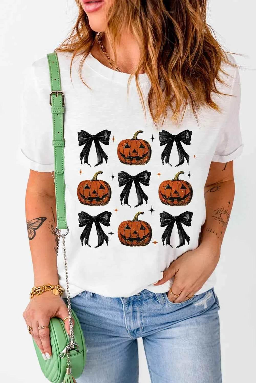 Pumpkin Round Neck Short Sleeve T-Shirt Halloween by Trendsi