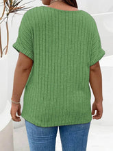 Plus Size Ribbed Half Zip Relaxed Fit T-Shirt - GiFTiFY
