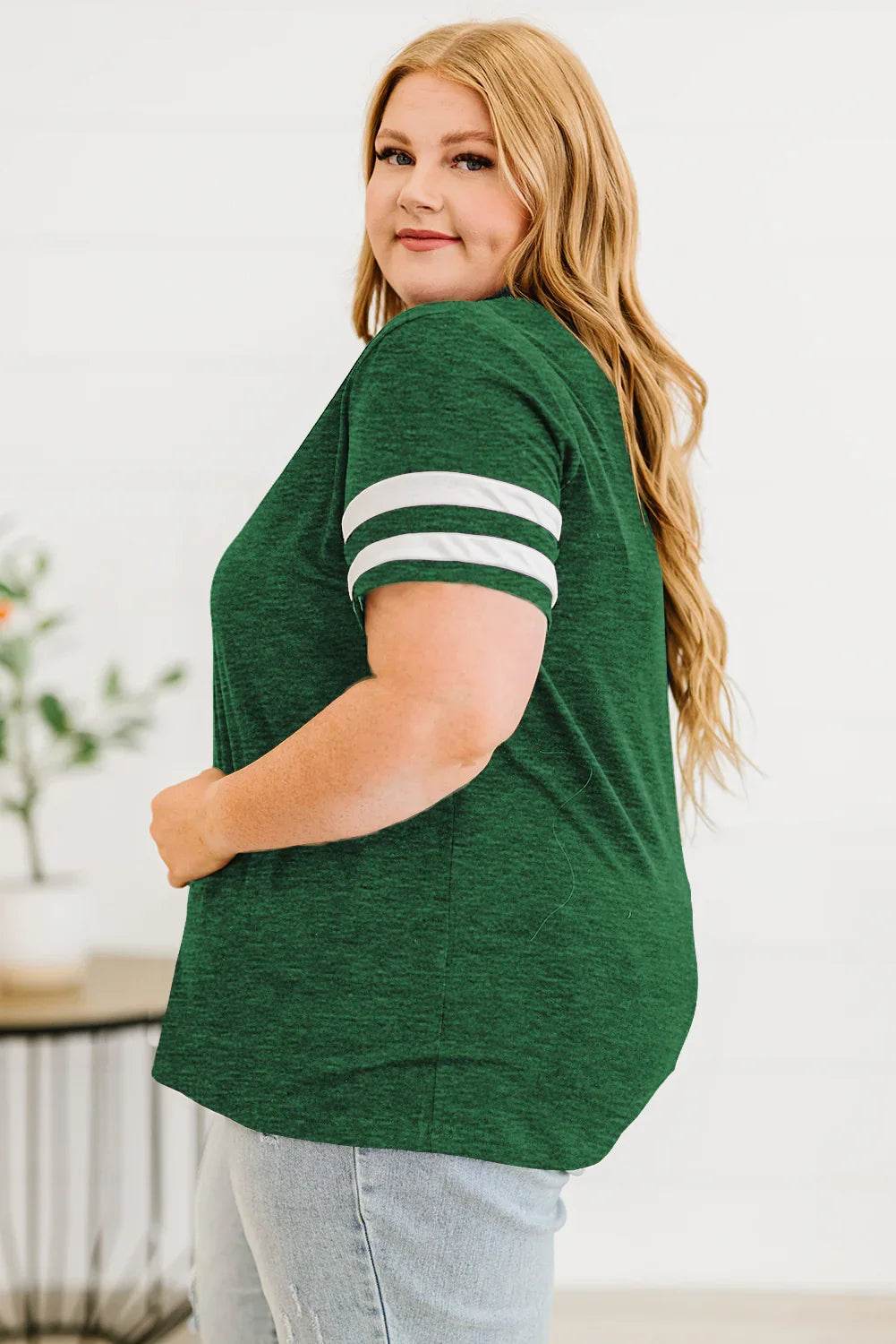 Plus Size Striped V-Neck Tee Shirt - GiFTiFY