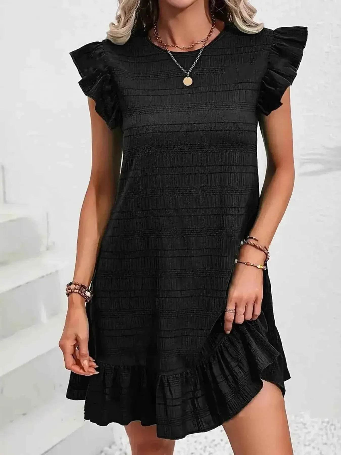 Plus Size Ruffle Hen Cap Sleeve Mini Dress - GiFTiFY