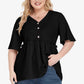 Plus Size Buttoned V-Neck Frill Trim Babydoll Blouse