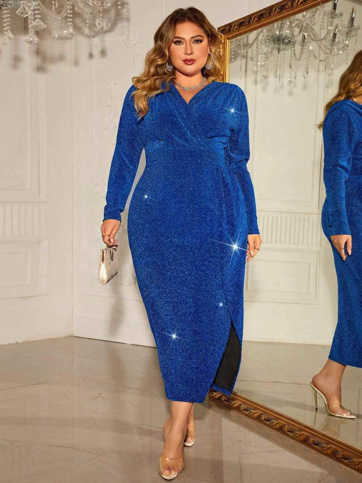 Honey Plus Size Surplice Neck Slit Dress - GiFTiFY