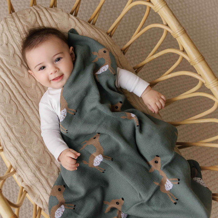 Luxury Cotton Deer Knit Swaddle Baby Blanket - GiFTiFY