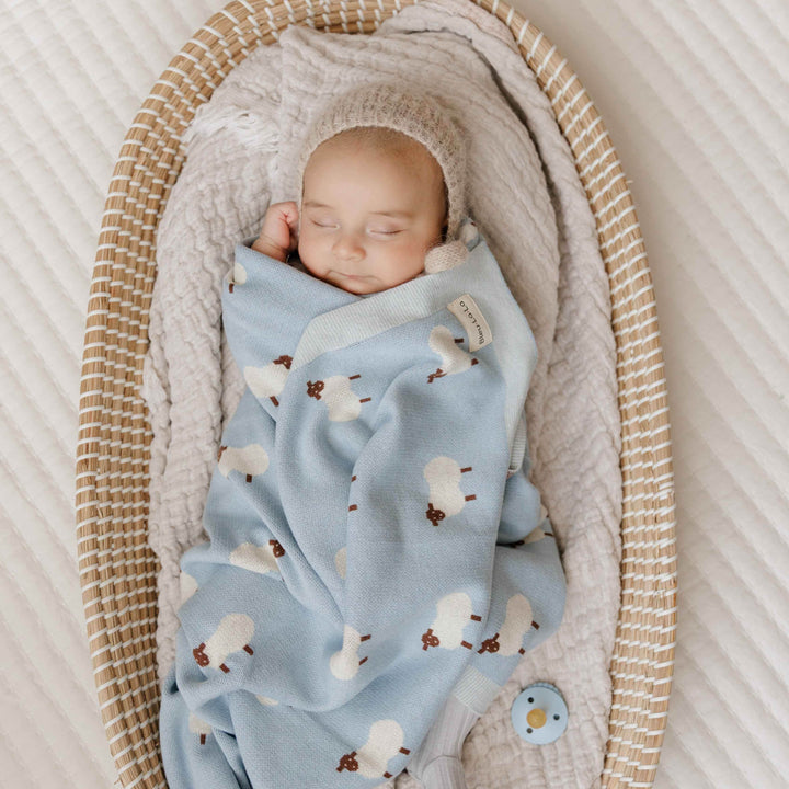 Sheep Knit Receiving Baby Blanket - GiFTiFY