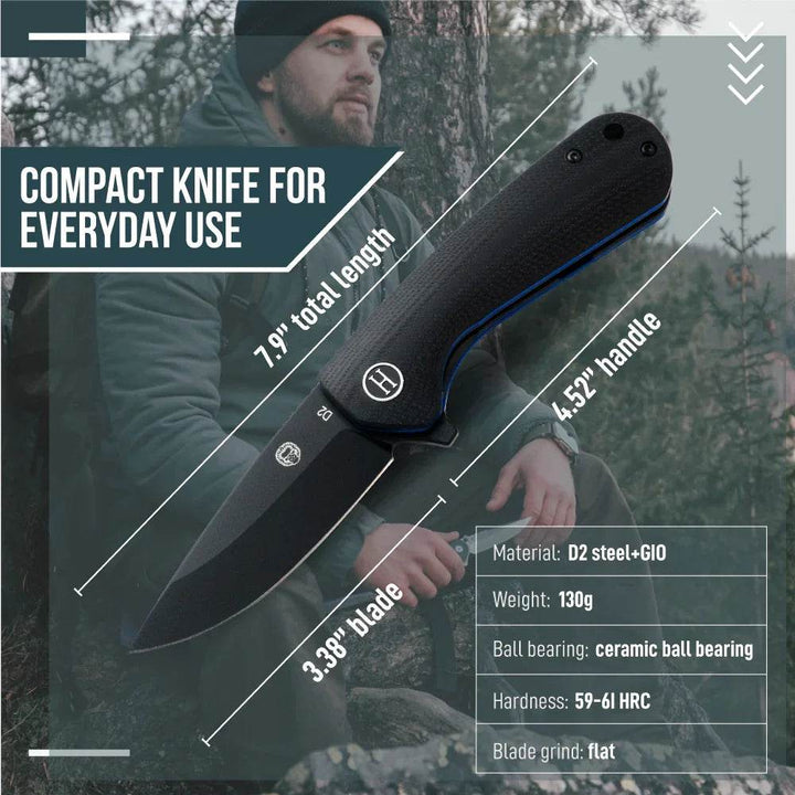The Peasant Folding Pocket Knife Giftset for Men and Women (Black and Blue) - GiFTiFY
