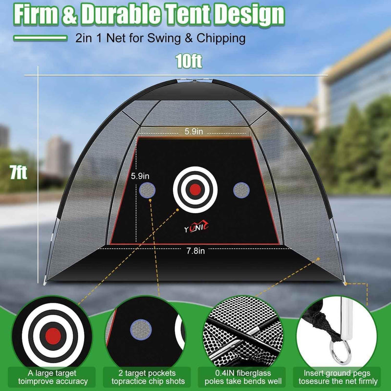 Golf Practice Net - Tent Style (10ft x 7ft) Golf Net by Yunic Golf