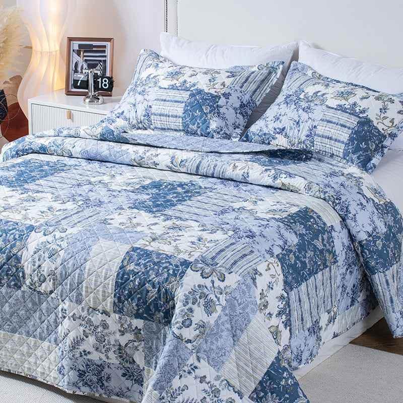 Kasentex Vintage Blue Patchwork Floral Quilt Set - All Season Bedding, Room Decor, Graduation Gifts by Kasentex