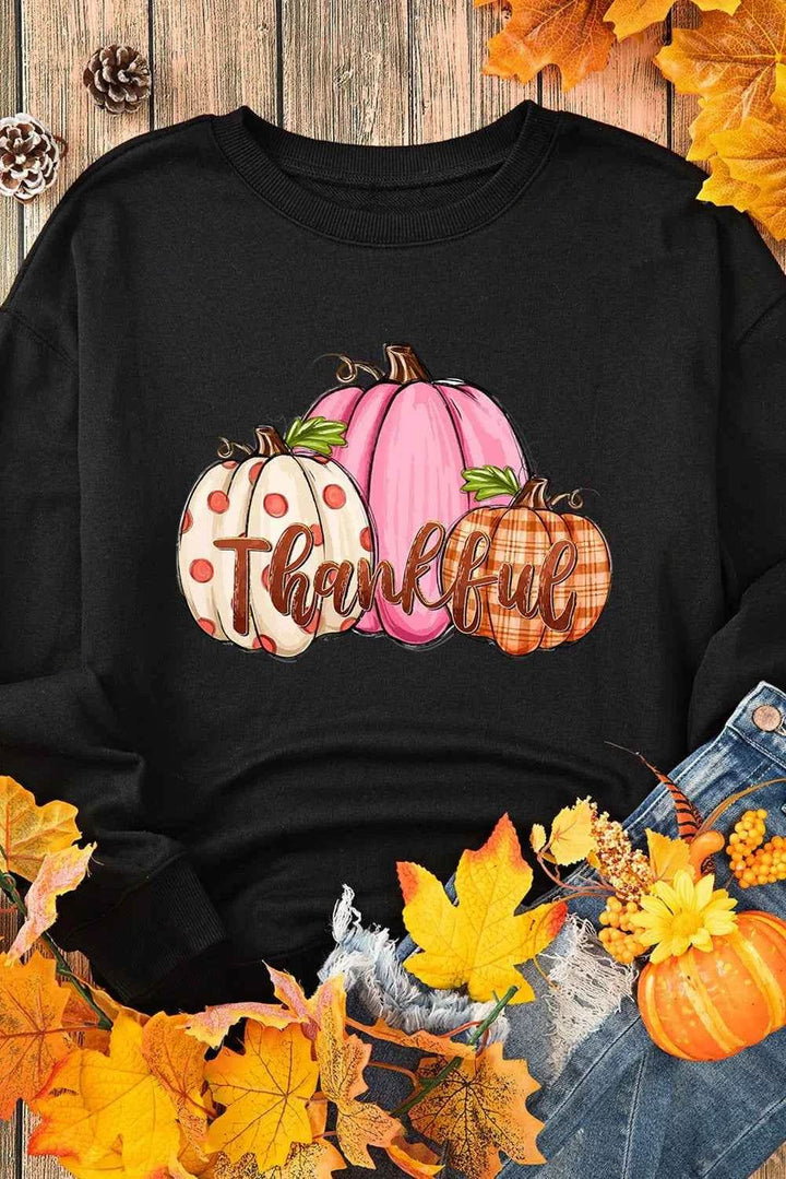 Pumpkin Graphic Round Neck Dropped Shoulder Sweatshirt - GiFTiFY