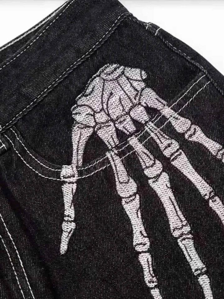 Men's Skeleton Embroidered Straight Leg Jeans - GiFTiFY