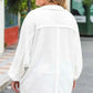 Plus Size Half Button Collared Neck Long Sleeve Blouse - GiFTiFY