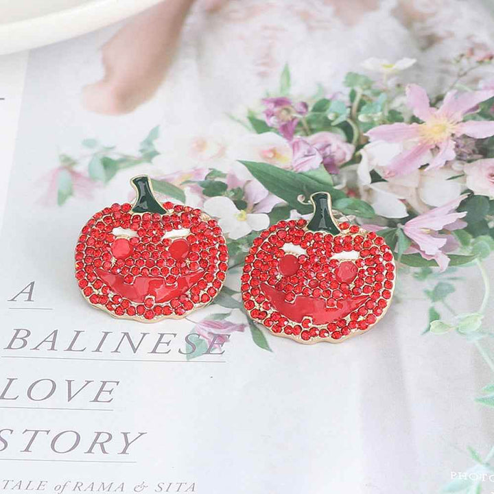 Demon Pumpkin Rhinestone Alloy Earrings - GiFTiFY