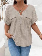 Plus Size Ribbed Half Zip Relaxed Fit T-Shirt - GiFTiFY