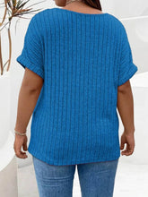 Plus Size Ribbed Half Zip Relaxed Fit T-Shirt - GiFTiFY