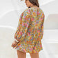 Plus Size Floral Tie Neck Balloon Sleeve Romper - GiFTiFY