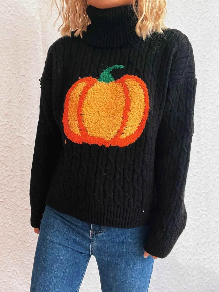 Pumpkin Turtleneck Long Sleeve Sweater - GiFTiFY