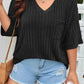 Plus Size V-Neck Ribbed Knit T-Shirt