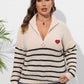 Plus Size Zip-Up Striped Sweater - GiFTiFY