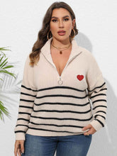 Plus Size Zip-Up Striped Sweater - GiFTiFY
