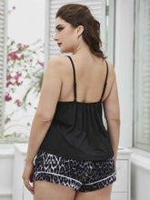 Plus Size Lace Trim Scoop Neck Cami and Printed Shorts Pajama Set - GiFTiFY