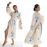 Handcrafted Seagull Print Kimono Robe in Organic Cotton - Bohemian Beach Cover Up - GiFTiFY