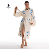 Handcrafted Seagull Print Kimono Robe in Organic Cotton - Bohemian Beach Cover Up - GiFTiFY