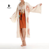 Unique Sun Stamped Robe: Eco-Friendly Organic Cotton Boho Kimono - GiFTiFY