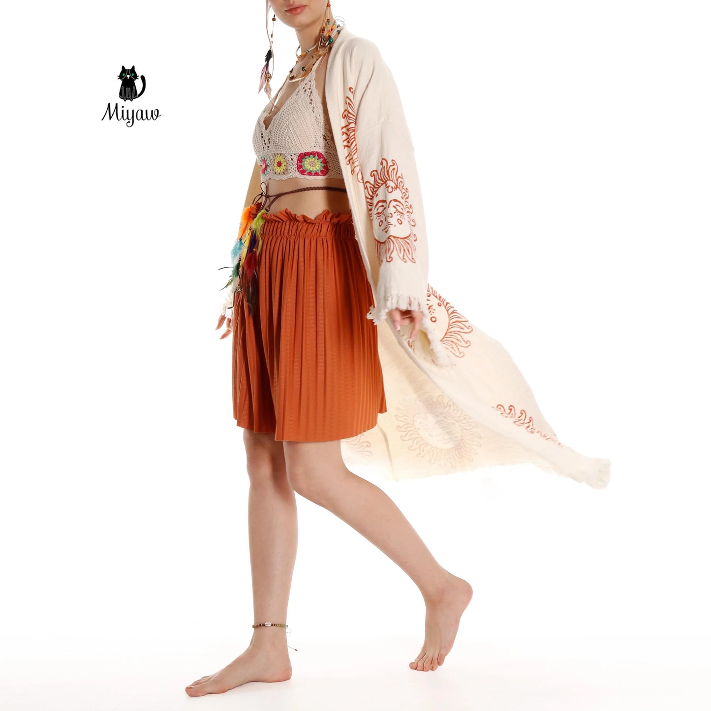Unique Sun Stamped Robe: Eco-Friendly Organic Cotton Boho Kimono Miyawfashion