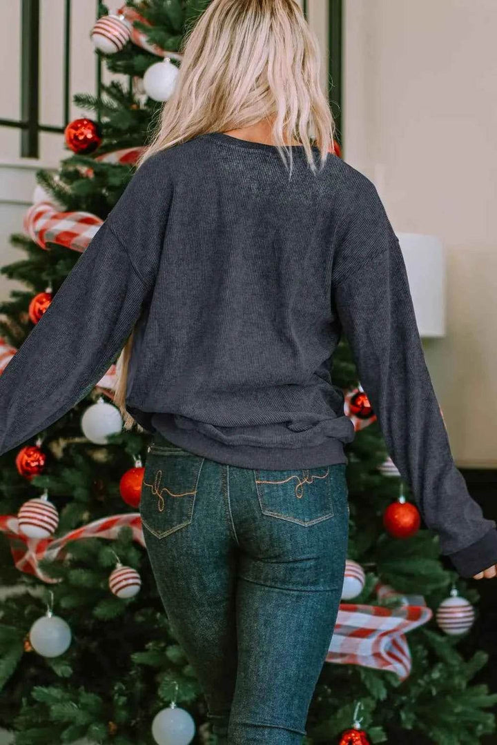 Sequin Patch Pumpkin Round Neck Sweatshirt - GiFTiFY