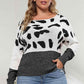 Plus Size Leopard Round Neck Long Sleeve Sweater - GiFTiFY