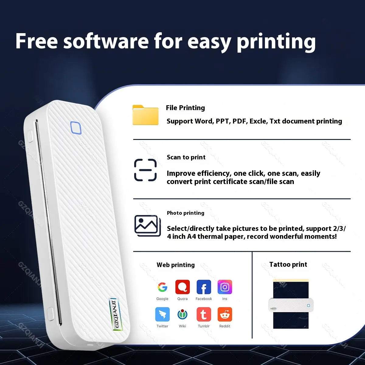 Thermal Portable Mini Printer with Paper Samples