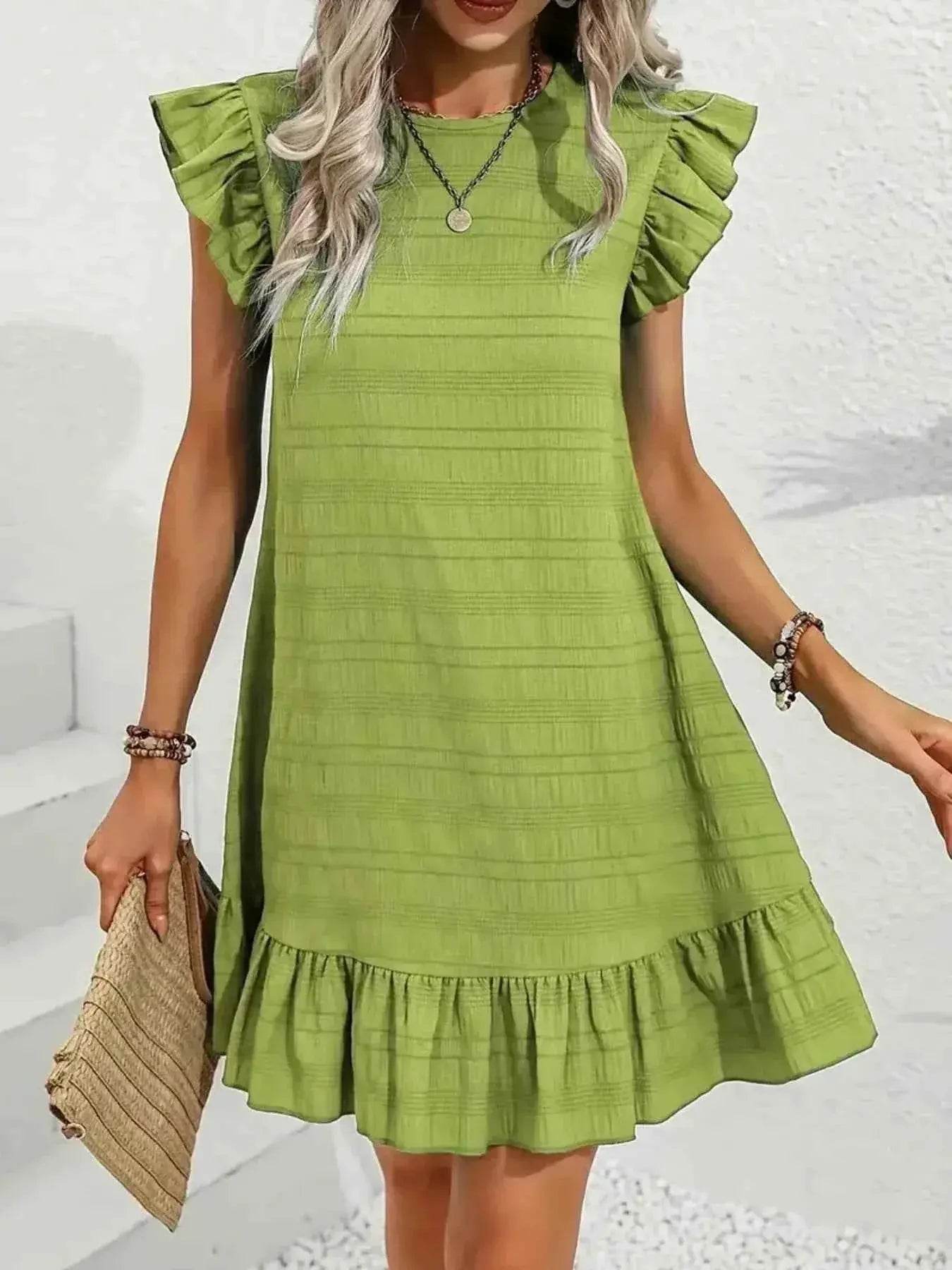 Plus Size Ruffle Hen Cap Sleeve Mini Dress - GiFTiFY