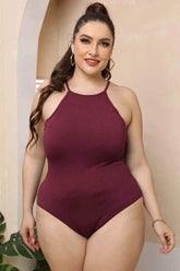 Plus Size Halter Neck Spaghetti Strap Bodysuit - GiFTiFY