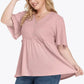 Plus Size Buttoned V-Neck Frill Trim Babydoll Blouse - GiFTiFY