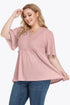 Plus Size Buttoned V-Neck Frill Trim Babydoll Blouse - GiFTiFY