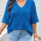 Plus Size V-Neck Ribbed Knit T-Shirt - GiFTiFY