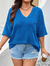 Plus Size V-Neck Ribbed Knit T-Shirt - GiFTiFY