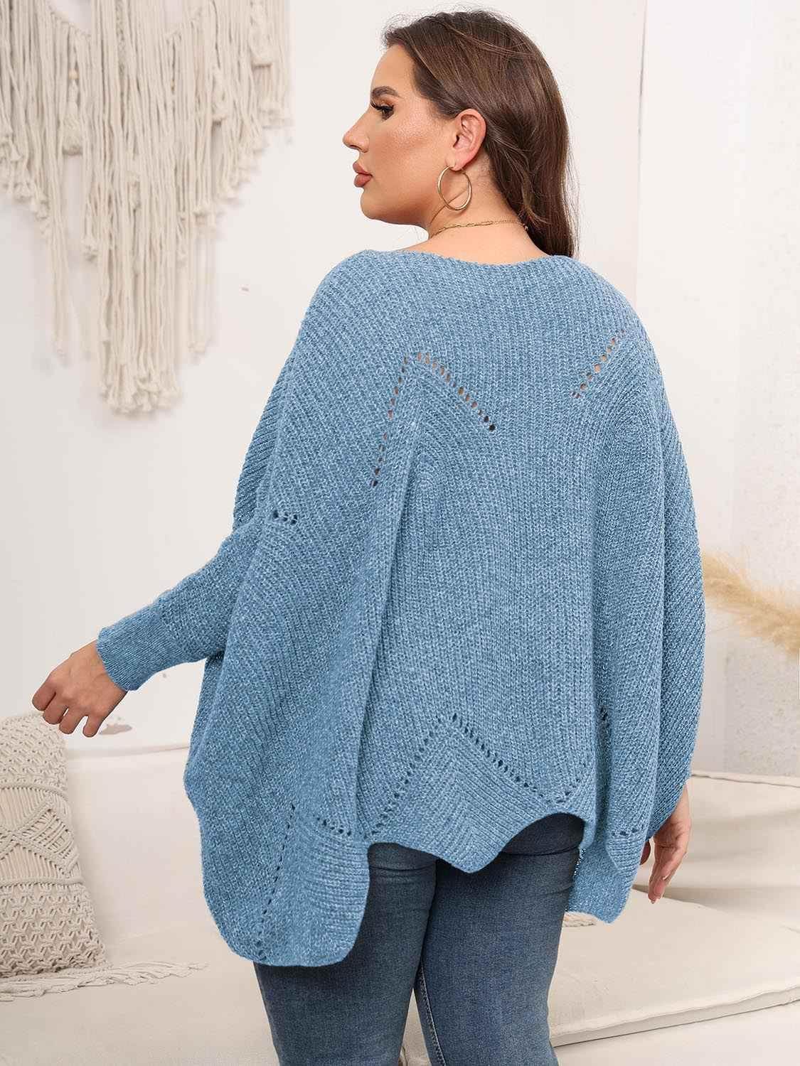 Plus Size Round Neck Batwing Sleeve Sweater - GiFTiFY