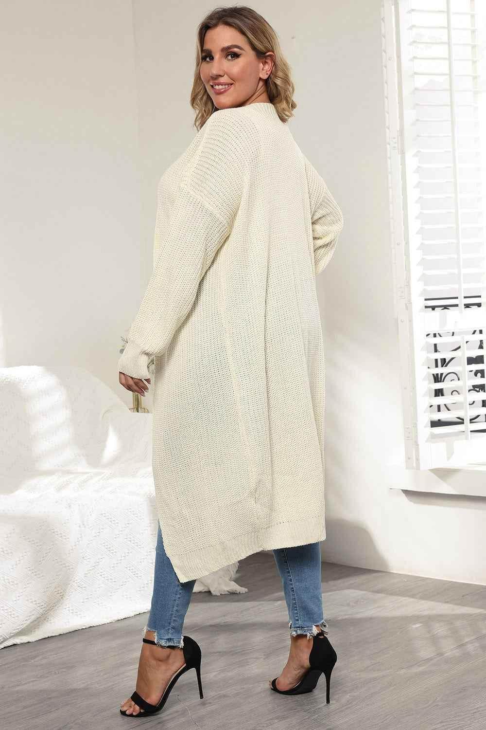 Plus Size Open Front Long Sleeve Cardigan - GiFTiFY