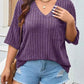Plus Size V-Neck Ribbed Knit T-Shirt