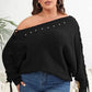 Plus Size One Shoulder Beaded Sweater - GiFTiFY